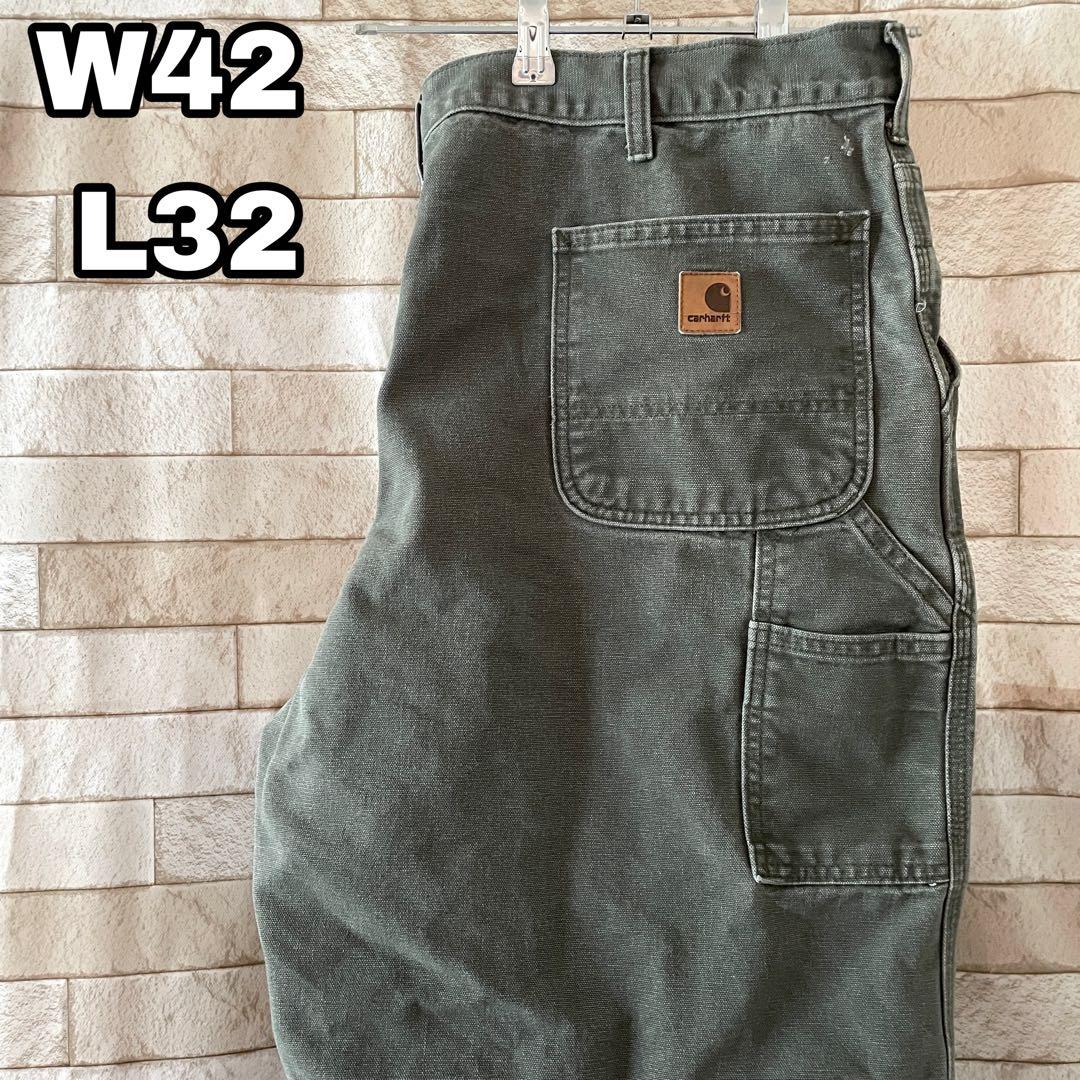 カーハート ペインターパンツ ダック地 革パッチ カーキ 42×32