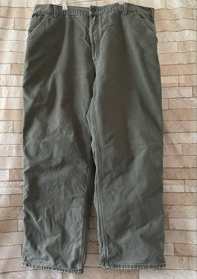 カーハート ペインターパンツ ダック地 革パッチ カーキ 42×32