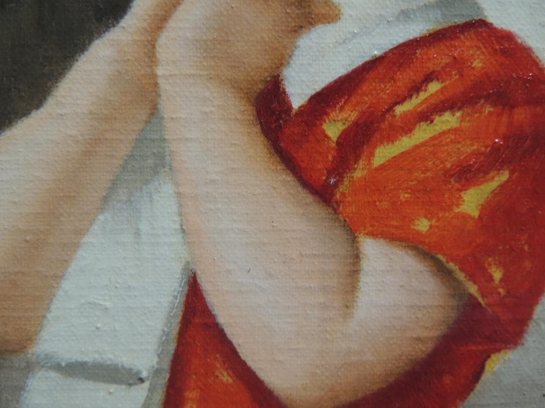 額装、油絵「純真」菅鉄郎、＞秋田県、多摩美大、少女、肖像画、昭和