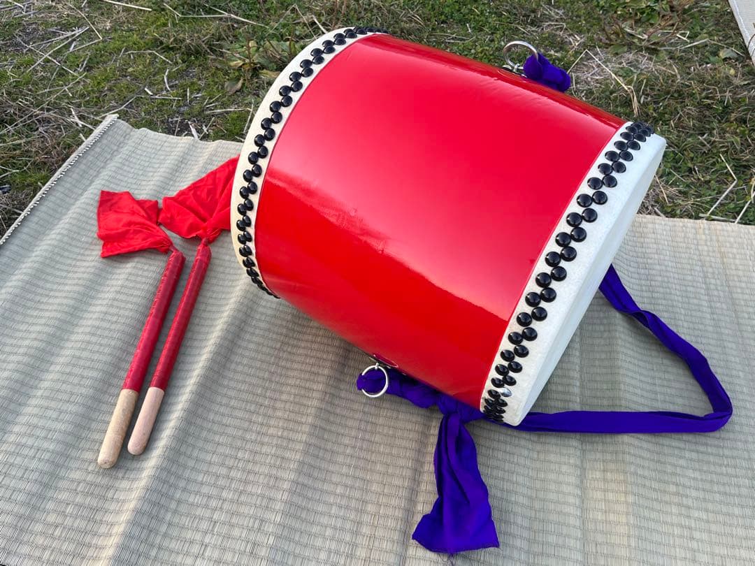 エイサー太鼓 大太鼓 本皮張り 40cm ケース付き 中古美品