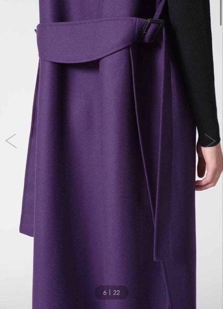 クリーニング済み　フード付きパープル　ロングワンピース ジレ