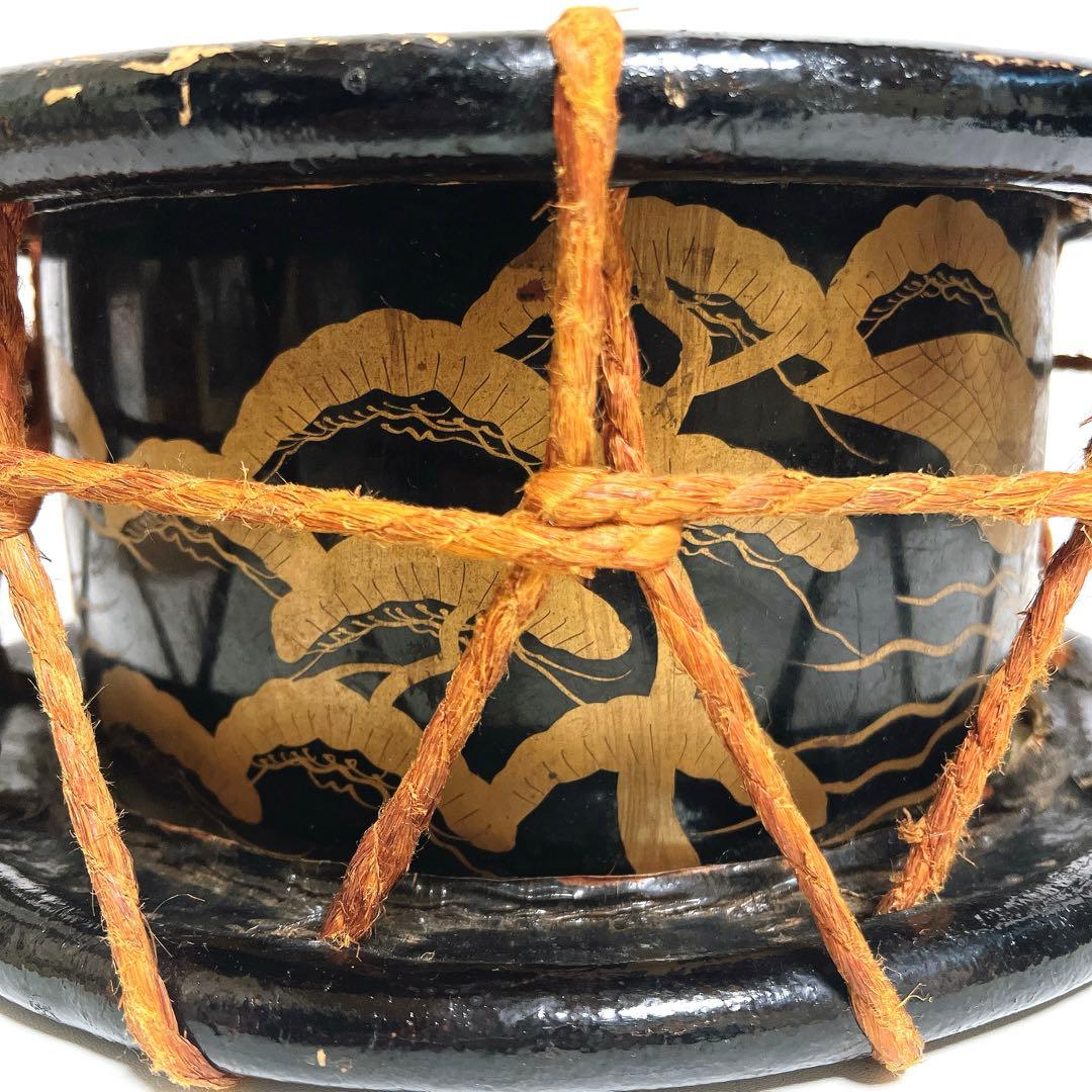 【蒔絵・金彩】締め太鼓　和太鼓 35.5cm×15cm 松絵柄　鶴　縁起物