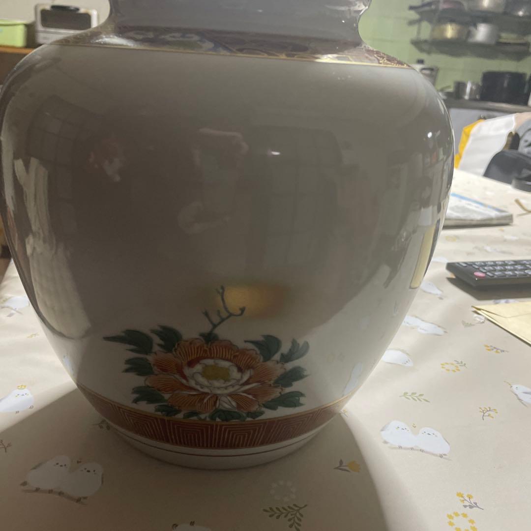 孔雀と花の陶器花瓶 九谷焼 花瓶 大きめ