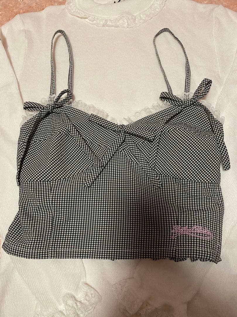 Katie♡ギンガムチェック クロップドキャミソール 黒 ブラック