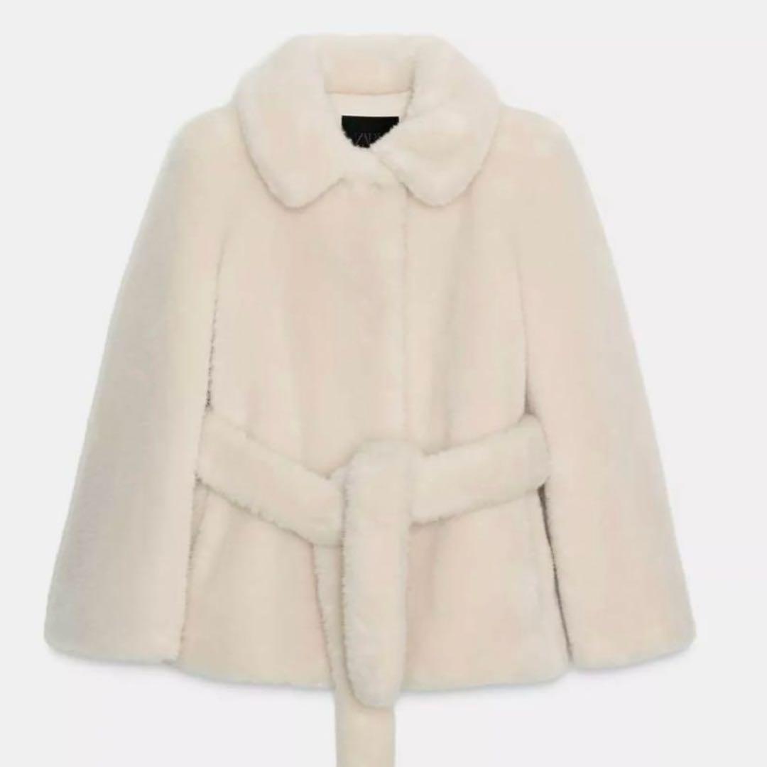 タグ付き新品★ZARAのフェイクファーコートベルト付き★Mサイズ★エクリュ色