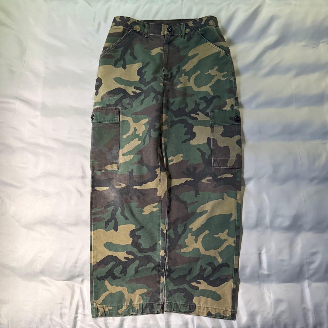 80s vintage USA製 カモ柄 フェード ワイド カーゴパンツ