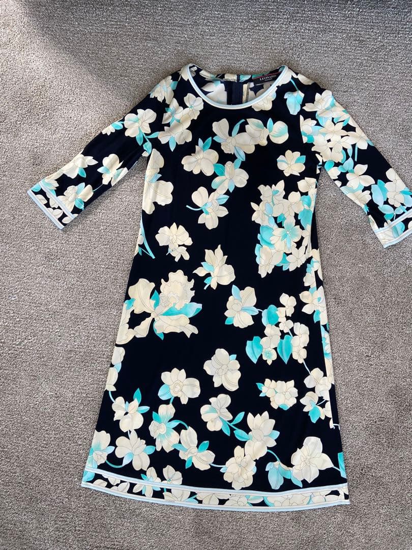 LEONARD レオナール　７部袖ワンピース　　サイズ36 ベルト付き　SALE