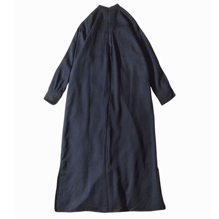 アンタイトル シャツワンピース ロング ネイビー 無地 L 長袖 バンドカラー