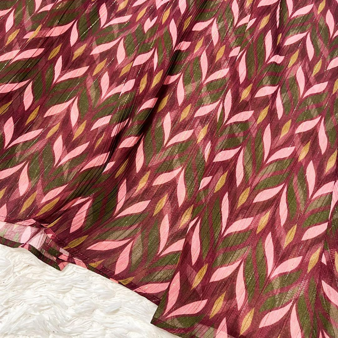 2023 ANAYI リーフ楊柳幾何Vネックフレアワンピース ラメ ベルト