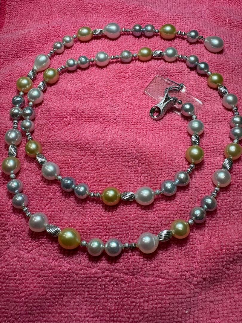 森*様 美品南洋白蝶と南洋ゴールドとあこや真珠ナチュラルブルーネックレス