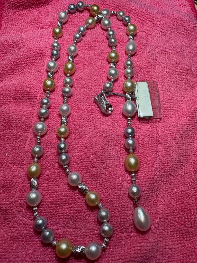 森*様 美品南洋白蝶と南洋ゴールドとあこや真珠ナチュラルブルーネックレス