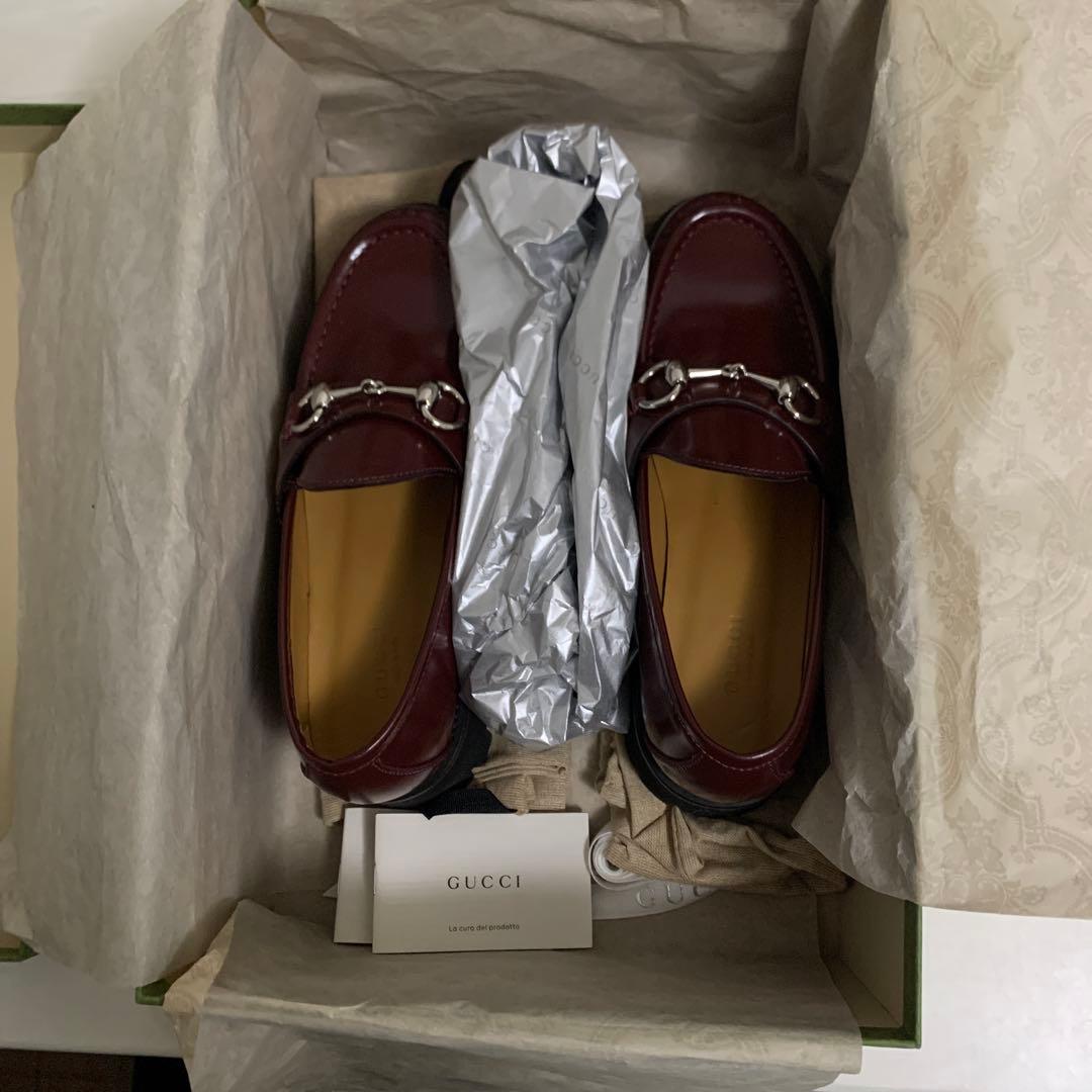 GUCCIバーガンディ 革ローファー 厚底　新品