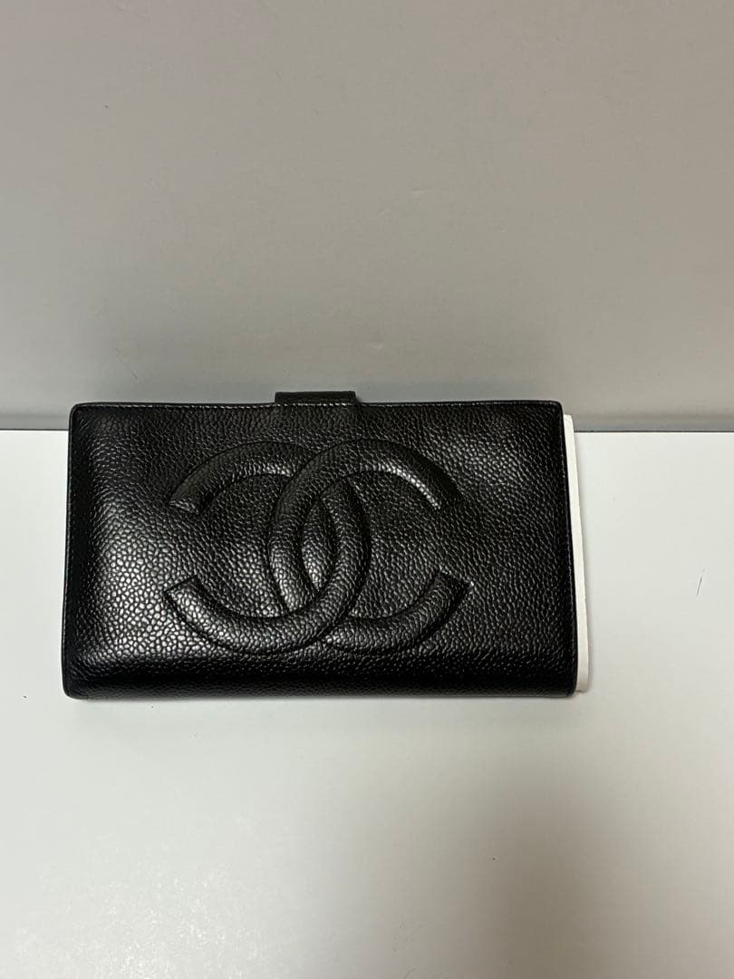 シャネル ココマーク CHANEL キャビアスキン 長財布 訳あり