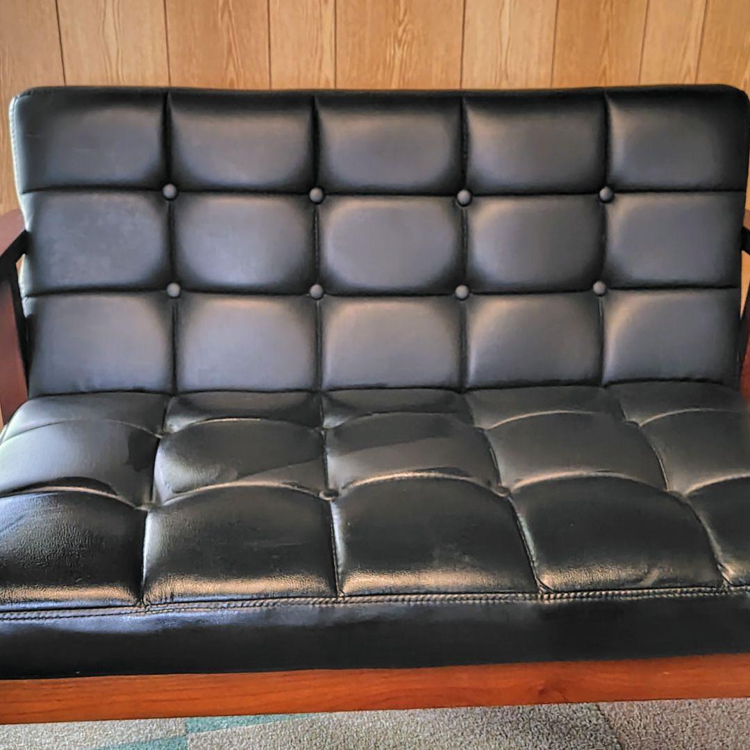 黒色合成皮革2人掛けソファ