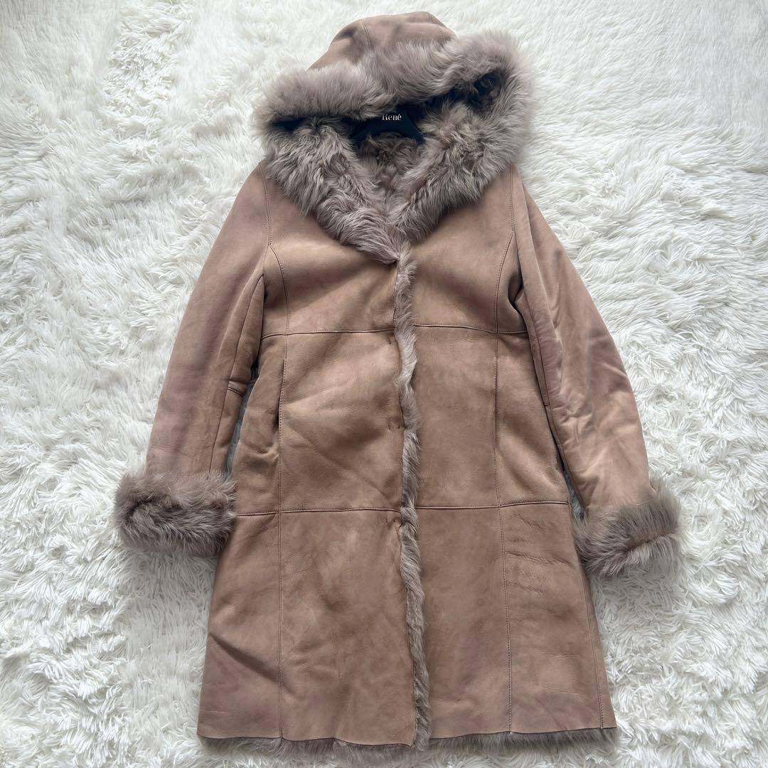 希少✨リアルムートンコート ロングコート フード レザーコート ベージュ フリー