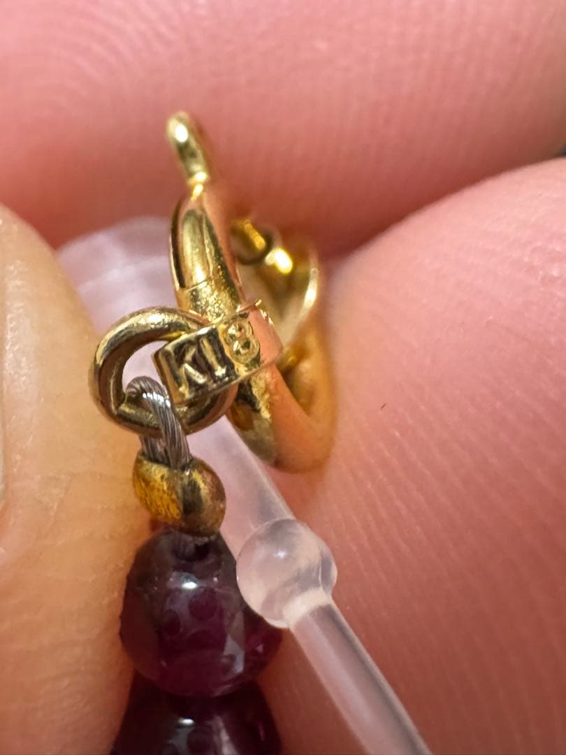 K18 天然ガーネットネックレスとピアスセット