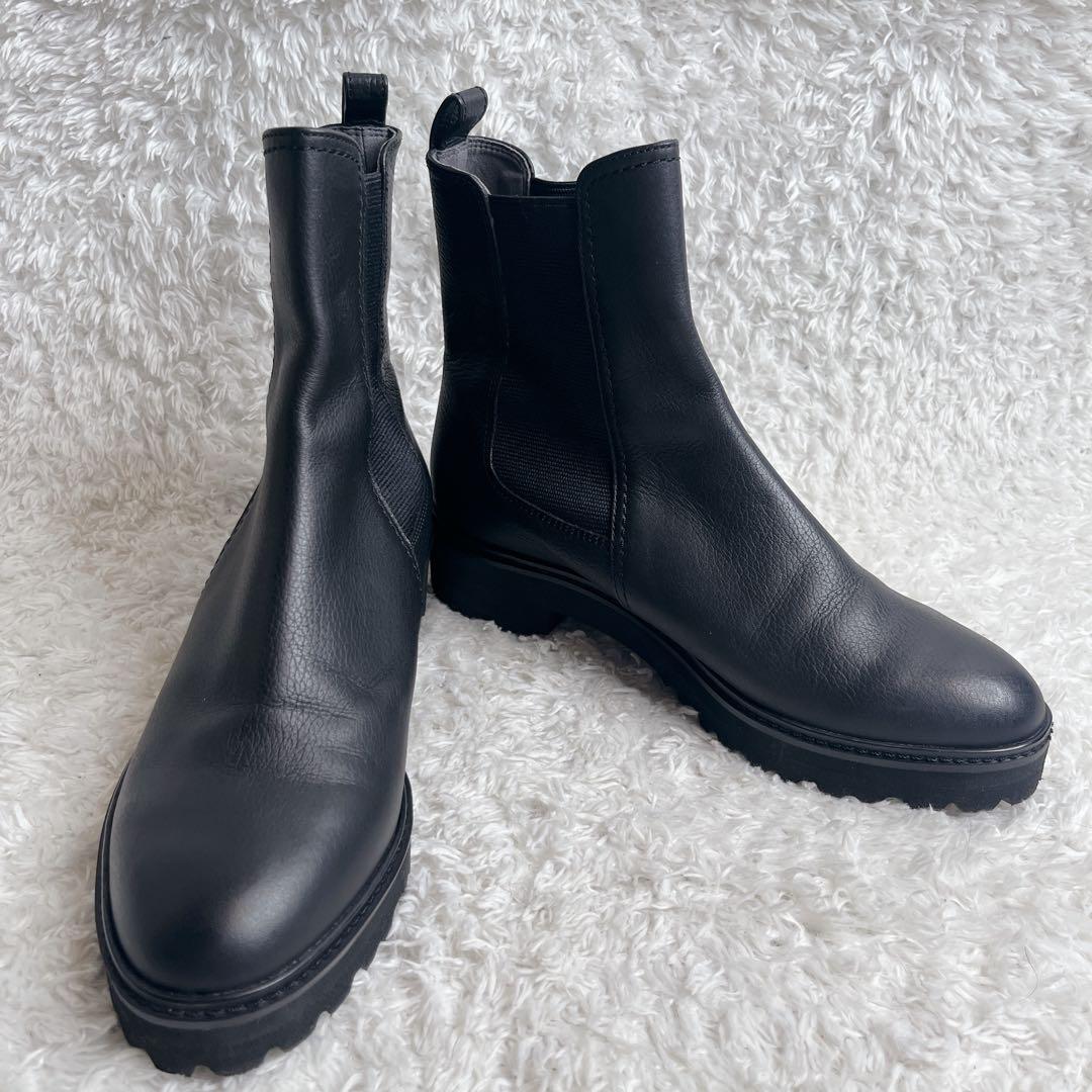 極美品 ダイアナ サイドゴアブーツ 厚底 トラックソール ブラック レザー 24