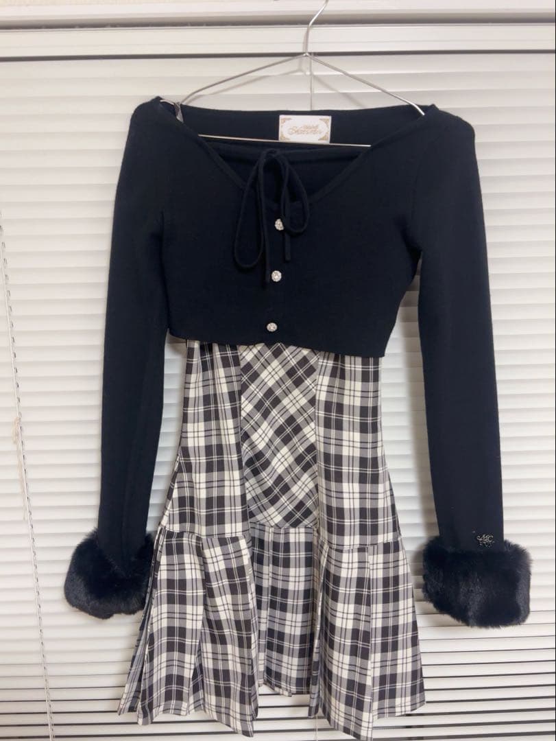 ミシェルマカロン ボレロsetチェックプリーツワンピ