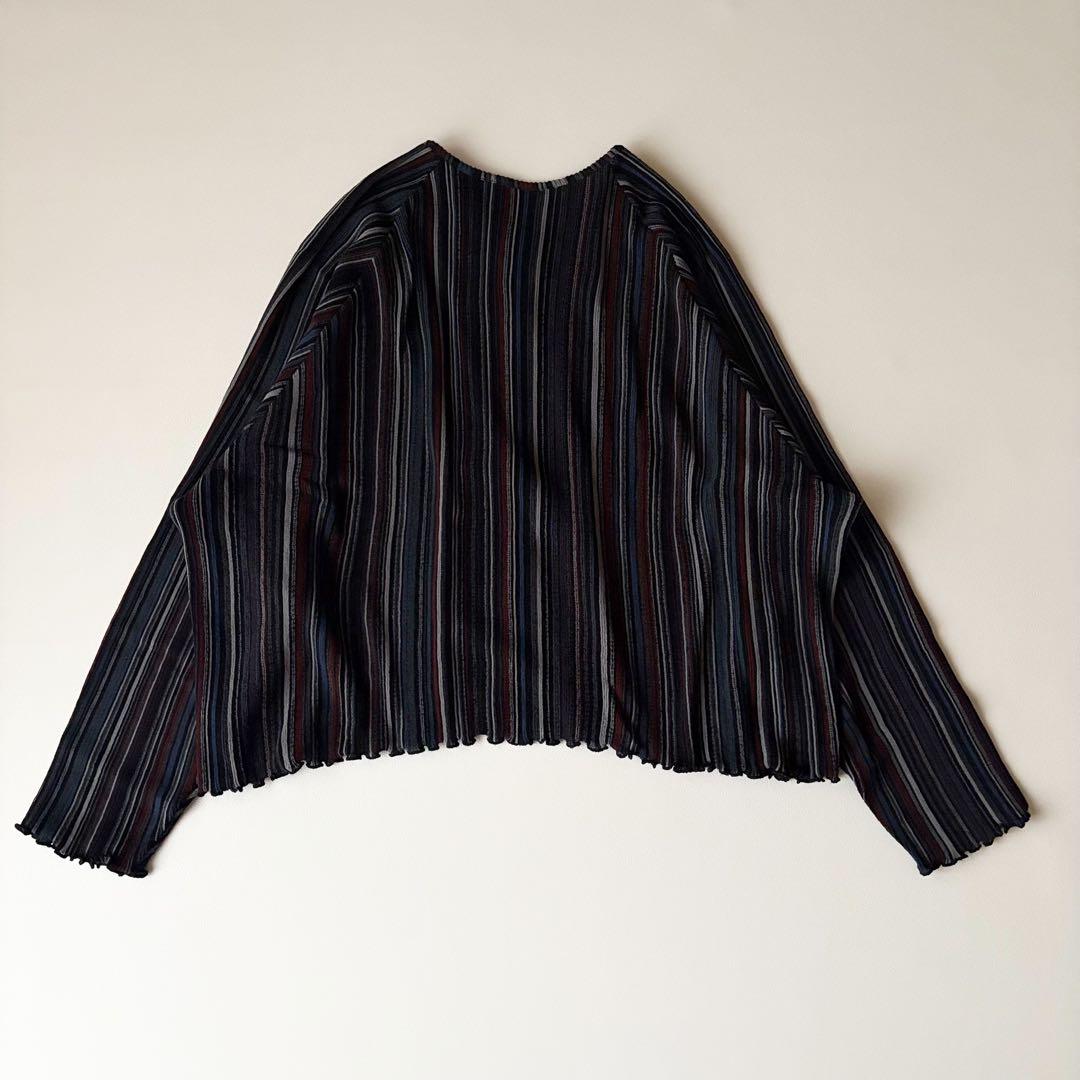 ヨーガンレール✨ストライプ ウール シルク カーディガン 赤 ネイビー