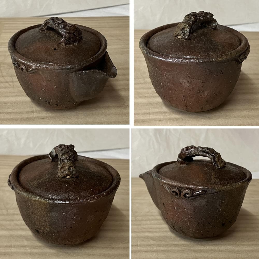 y043 森風来 備前焼 宝瓶 霊芝摘み 合わせ箱 急須 茶道具