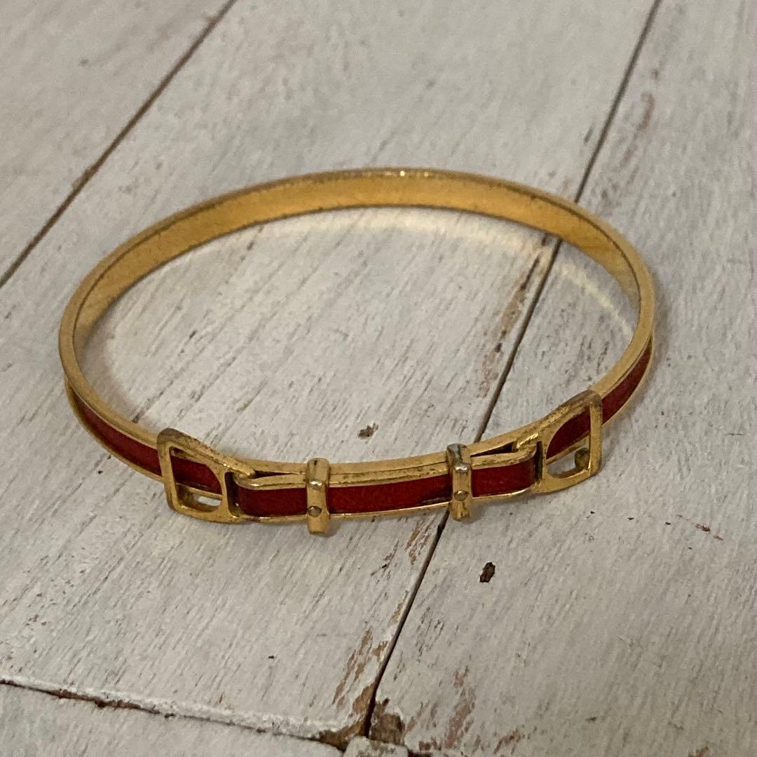 HERMES エルメス バングル レッドレザー× ゴールドカラー