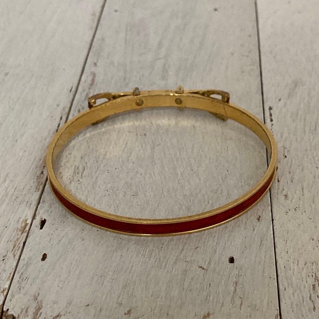 HERMES エルメス バングル レッドレザー× ゴールドカラー