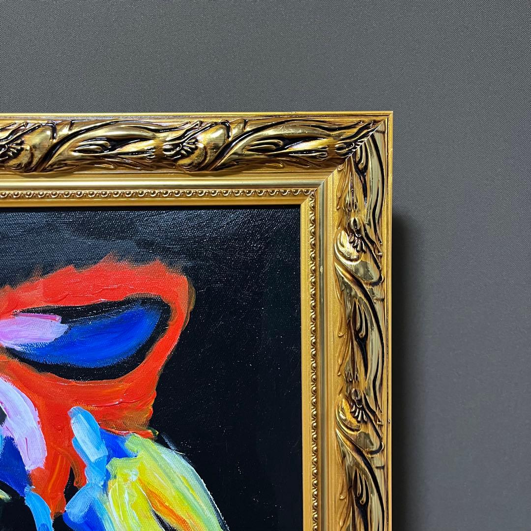 手書き油絵 七色のライオン 額付 肉筆絵画 インテリア 油彩画