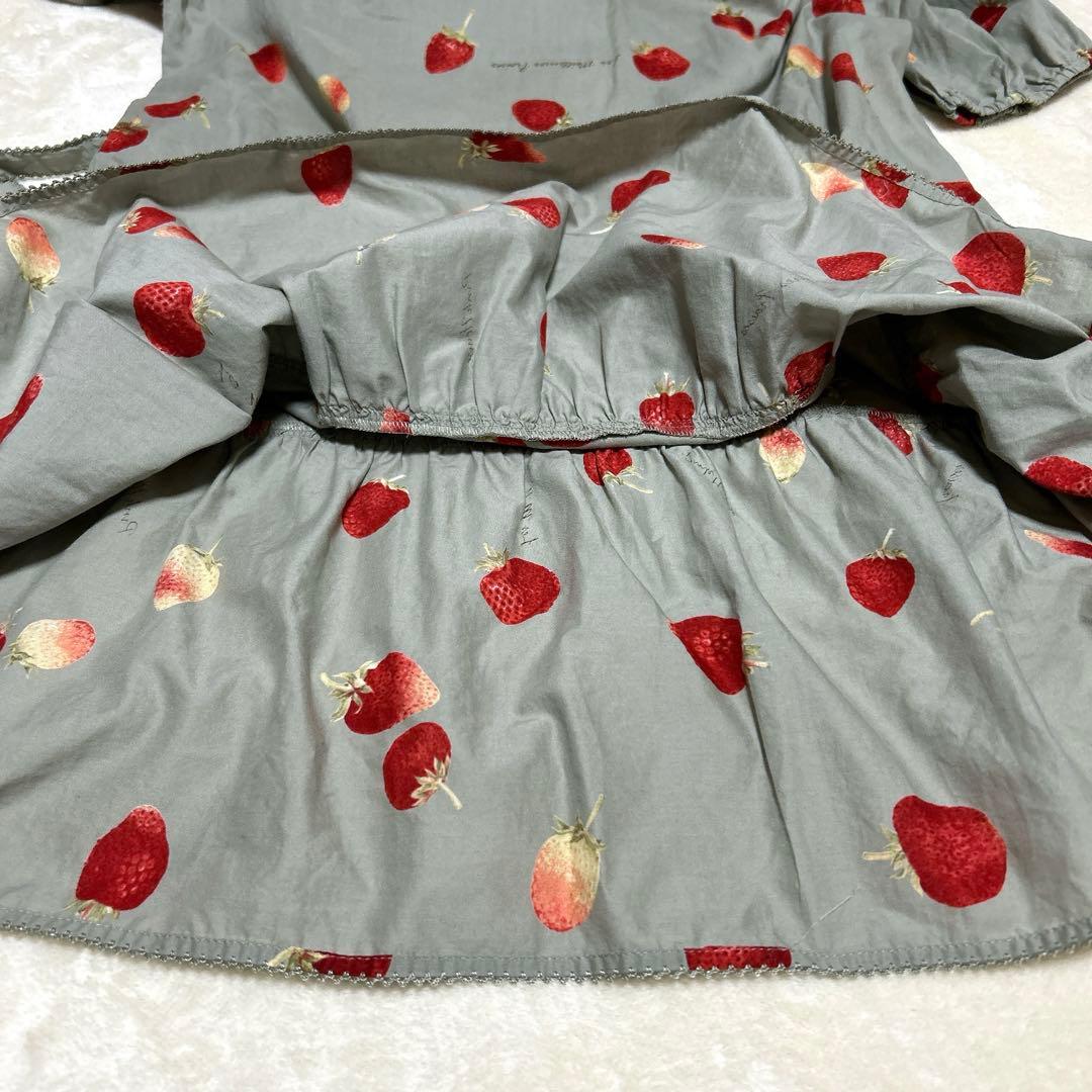 ピンクハウス 大人気の苺プリント ローンチュニック グレー いちご イチゴＰ38