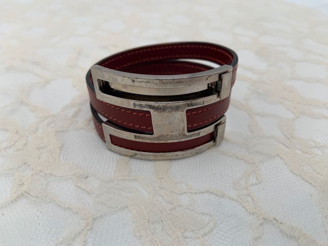 エルメス バングル プスプス シルバー レザー H ブレスレット