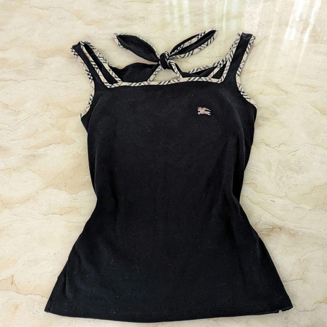 バーバリーブルーレーベル　ノバチェックリボン　黒キャミソール