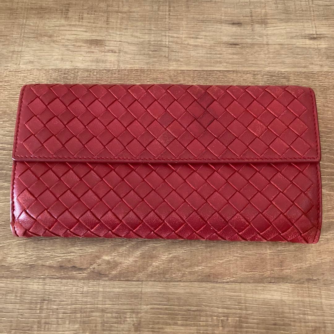 BOTTEGA VENETA ボッテガ イントレチャート 長財布 レッド 赤