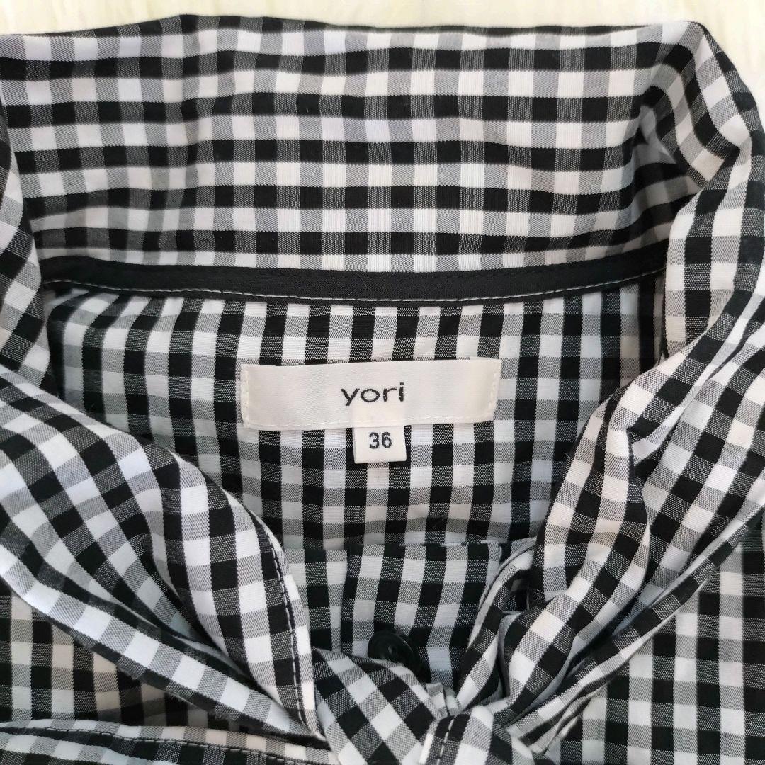 ヨリ Yori ギャザースリーブ ギンガムチェックブラウス ボウタイ リボン