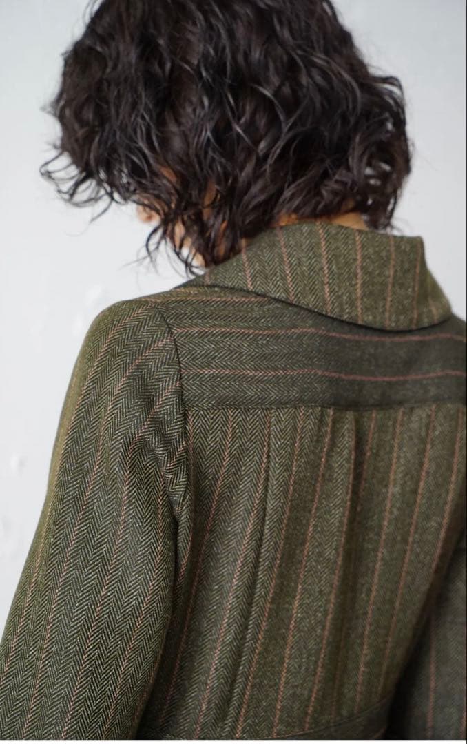 美品foufou フーフー オープンカラーヘリンボーンワンピース1