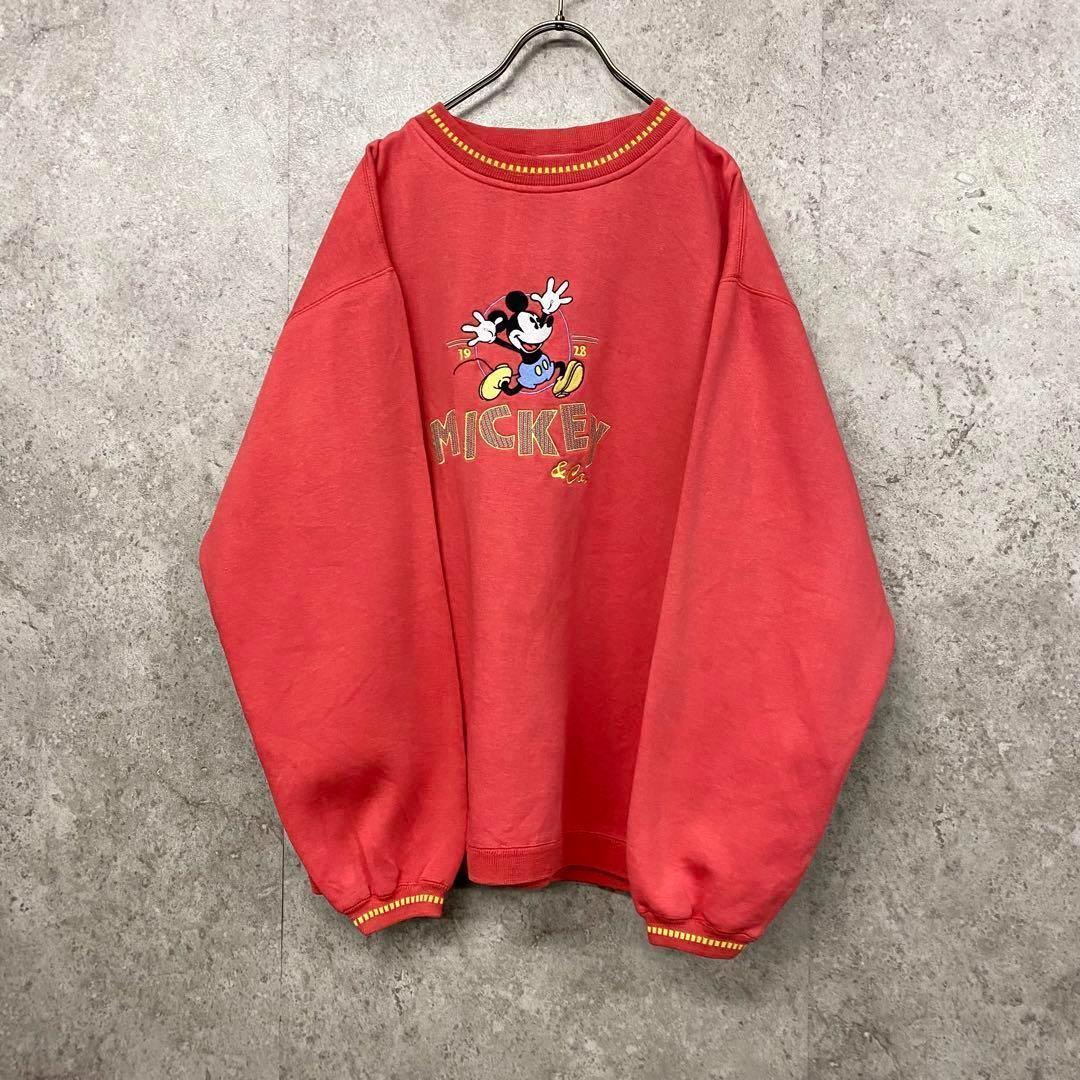 レア90s USA古着◯ディズニー ミッキー刺繍スウェットトレーナー メンズL