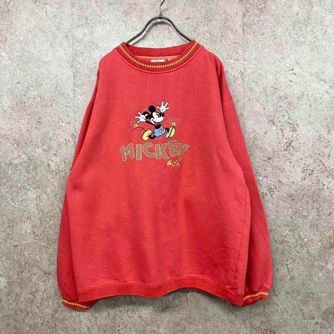 レア90s USA古着◯ディズニー ミッキー刺繍スウェットトレーナー メンズL