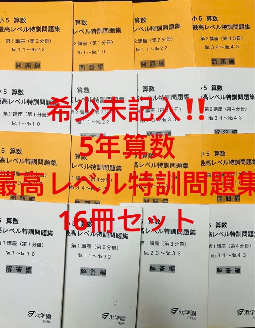 ⑱B 未記入　浜学園　算数　最高レベル特訓問題集　16冊セット　難関校