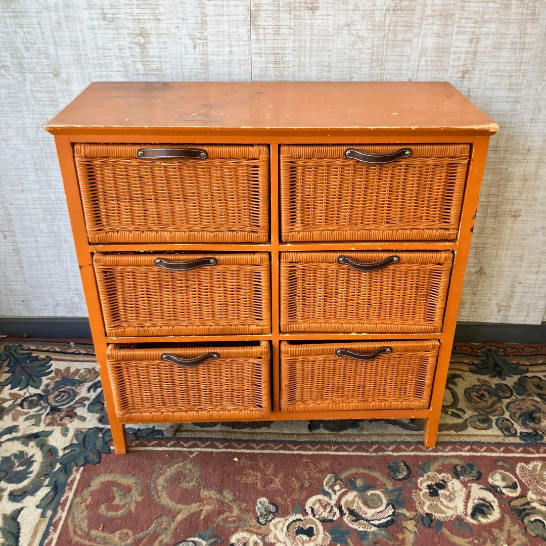 北欧レトロ ラタンチェスト 3段6杯収納ラック 引き出しタンス 箪笥