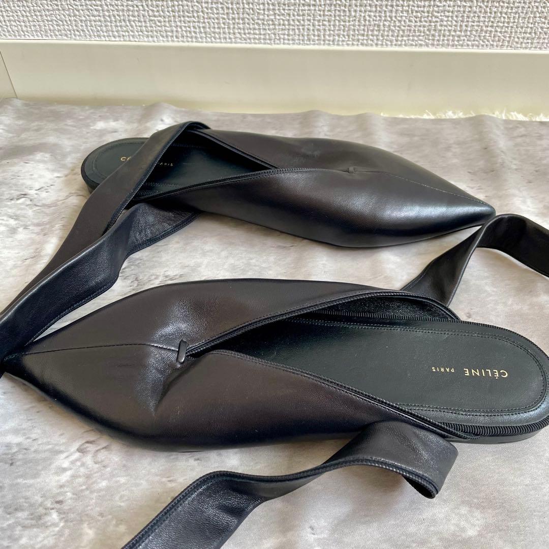 美品 セリーヌ ミュール フラットシューズ リボン 36.5 23㎝