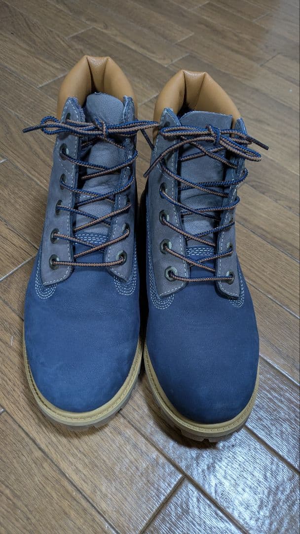 美品 ティンバーランド 6インチブーツ ネイビー/グレー レザー 24cm