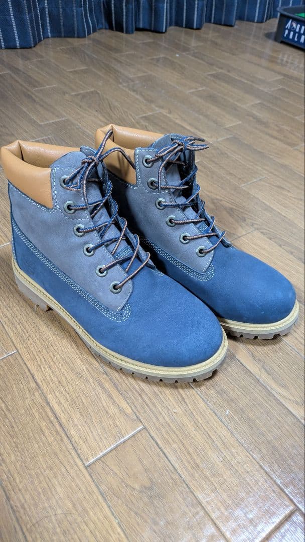 美品 ティンバーランド 6インチブーツ ネイビー/グレー レザー 24cm