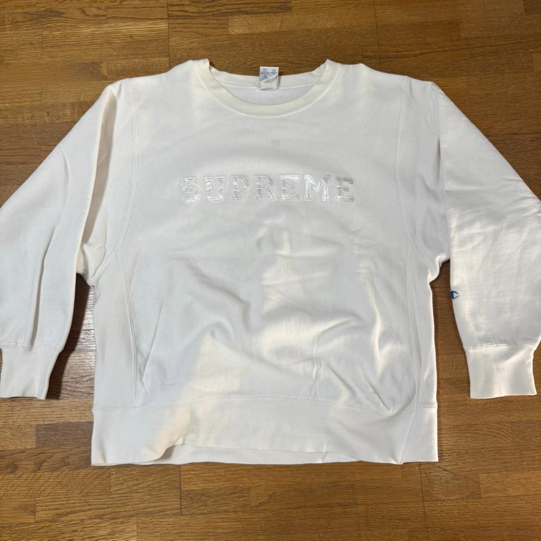 90s後半初期シュプリーム×チャンピオンリバースウィーブ刺繍ロゴスウェットシャツ