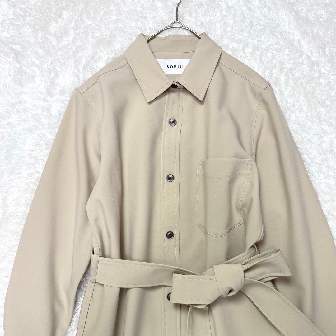 SOEJU　ソージュ　ソフトオックスシャツワンピース　S　ベージュ 長袖