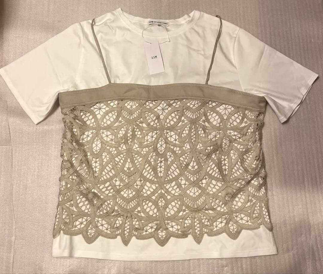 新品タグ付き！23区 レースキャミソール付き カットソー ホワイト