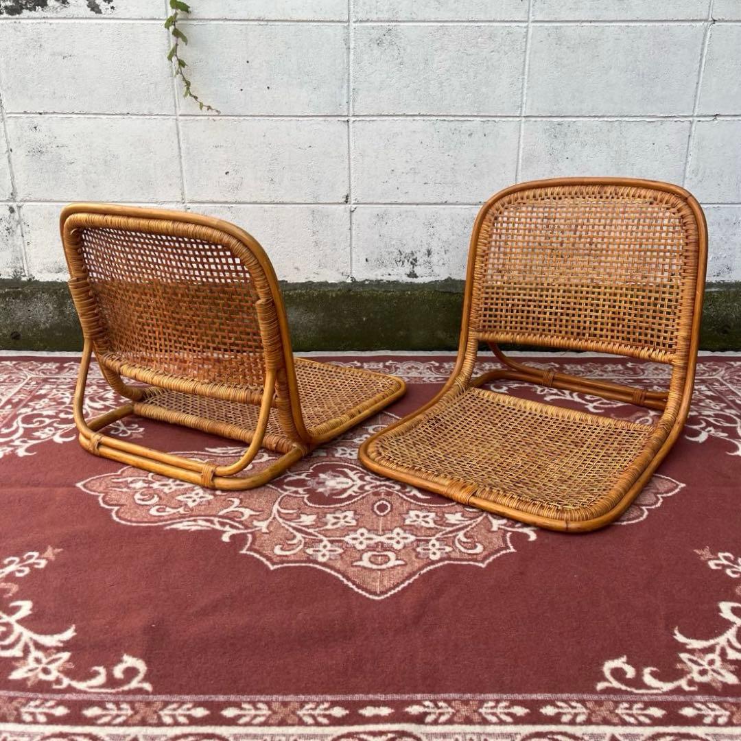 2点セットさ◾️古家具 ビンテージ品 籐ラタンフレーム 座椅子 ナチュラル天然素材