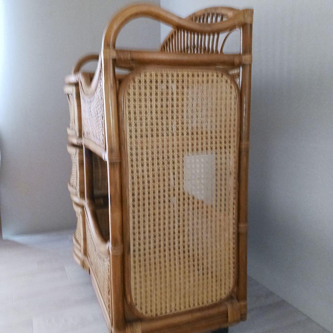 ラタン製 3段引き出しチェスト　オープンシェルフ　キャスター付き