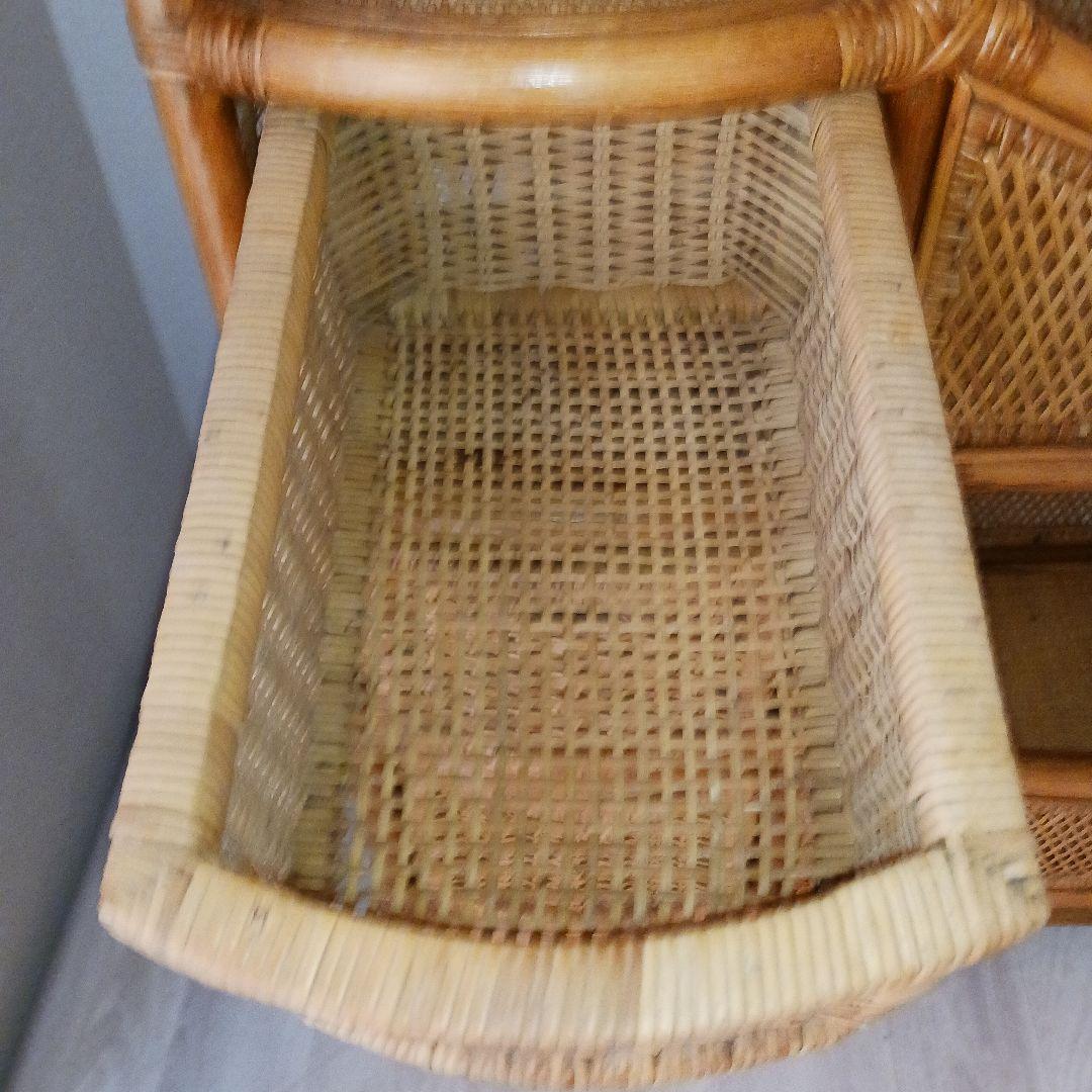 ラタン製 3段引き出しチェスト　オープンシェルフ　キャスター付き