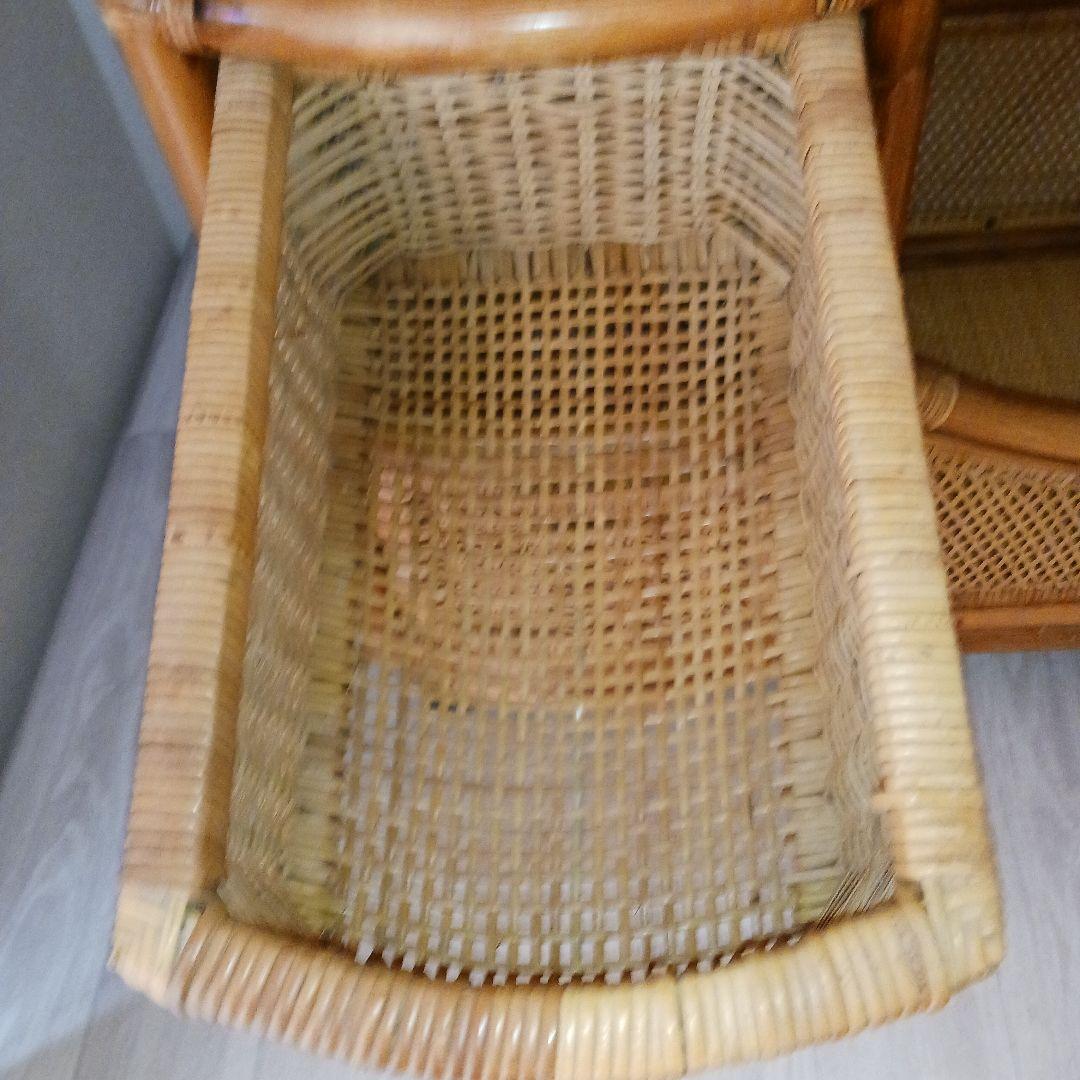 ラタン製 3段引き出しチェスト　オープンシェルフ　キャスター付き