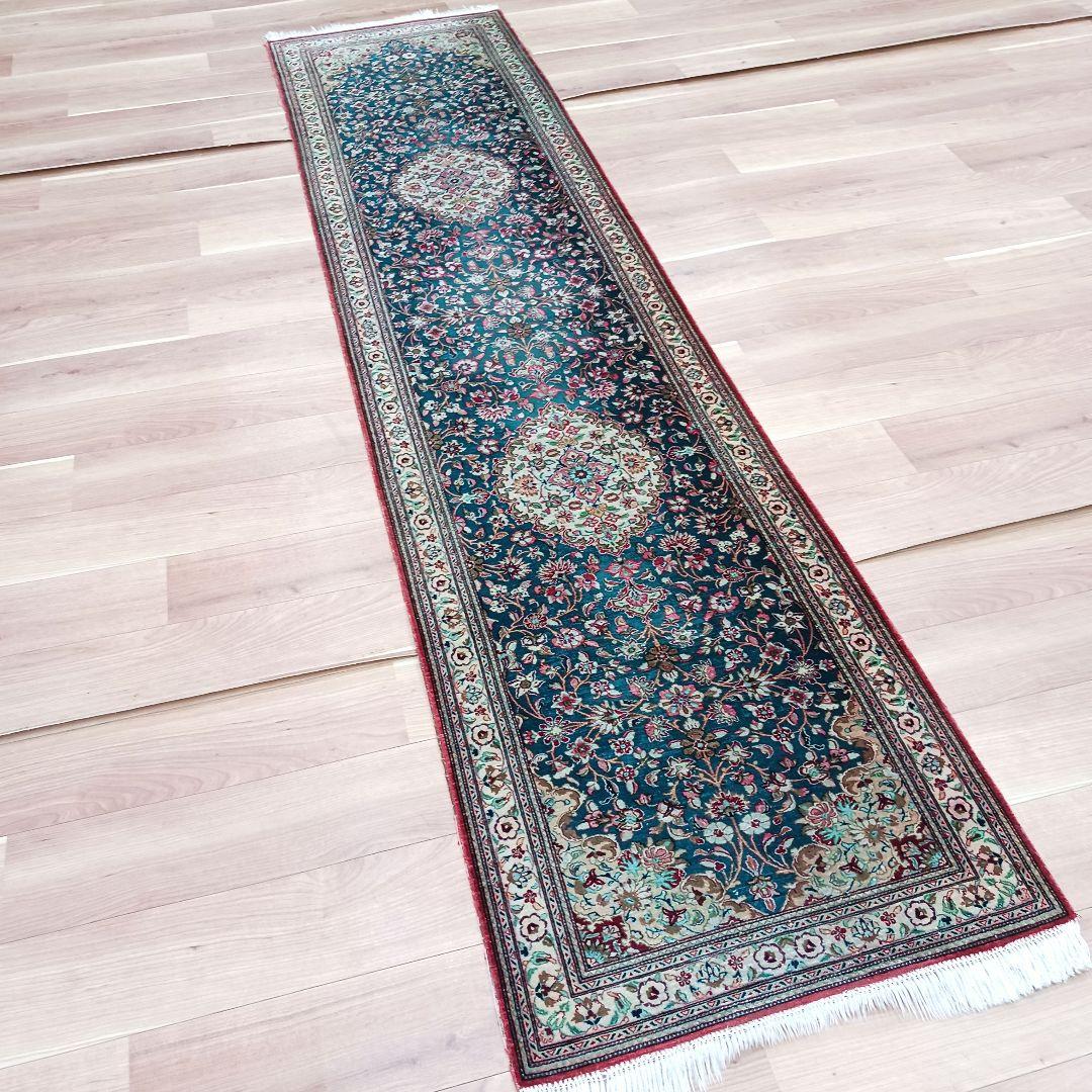 専用 Y3245 高級ペルシャ絨毯 クム産 シルク100% 手織り 298㎝