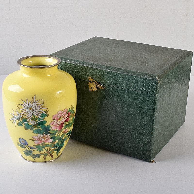 七宝焼　花文　花文瓶　箱付　M　R8156