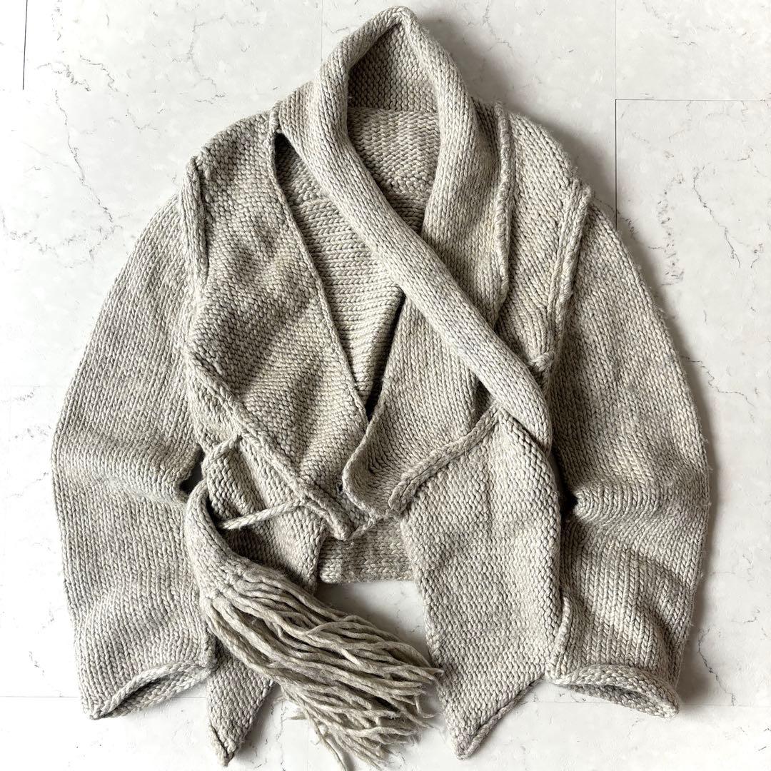 ワイズ Y's レッドレーベル ウールリネン 変形 ニットカーディガン グレー